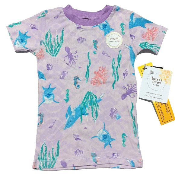 Burt's Bees Other - Burt's Bees Kids Toddler Girls Size 3T Purple Under The Sea Theme SS Pajama Top